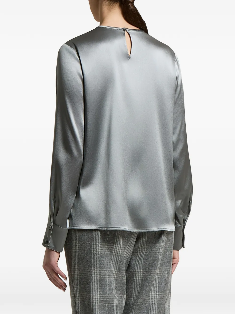 Camasa Peserico Satin-Finish Long-Sleeved gri - imagine 2