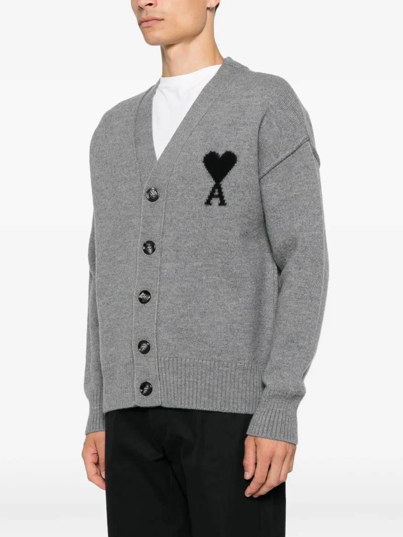 Cardigan Ami Paris Ami de Coeur gri - imagine 3