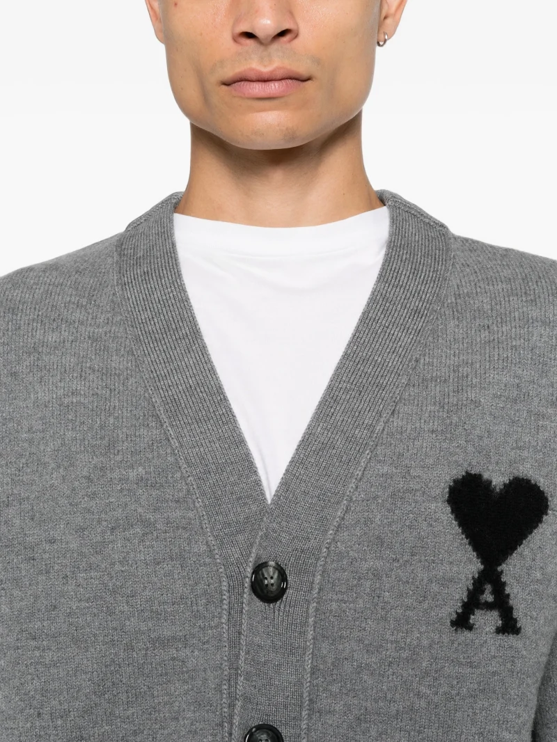 Cardigan Ami Paris Ami de Coeur gri - imagine 5