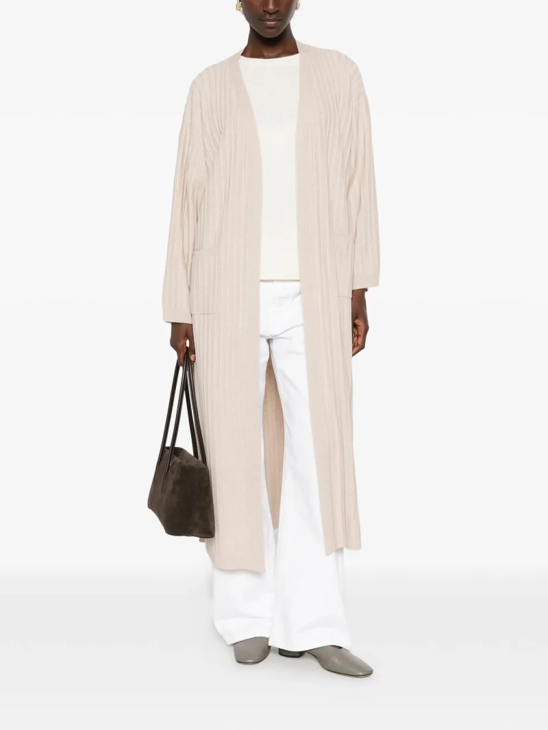 Cardigan Fabiana Filippi Belted Ribbed-Knit bej - imagine 4