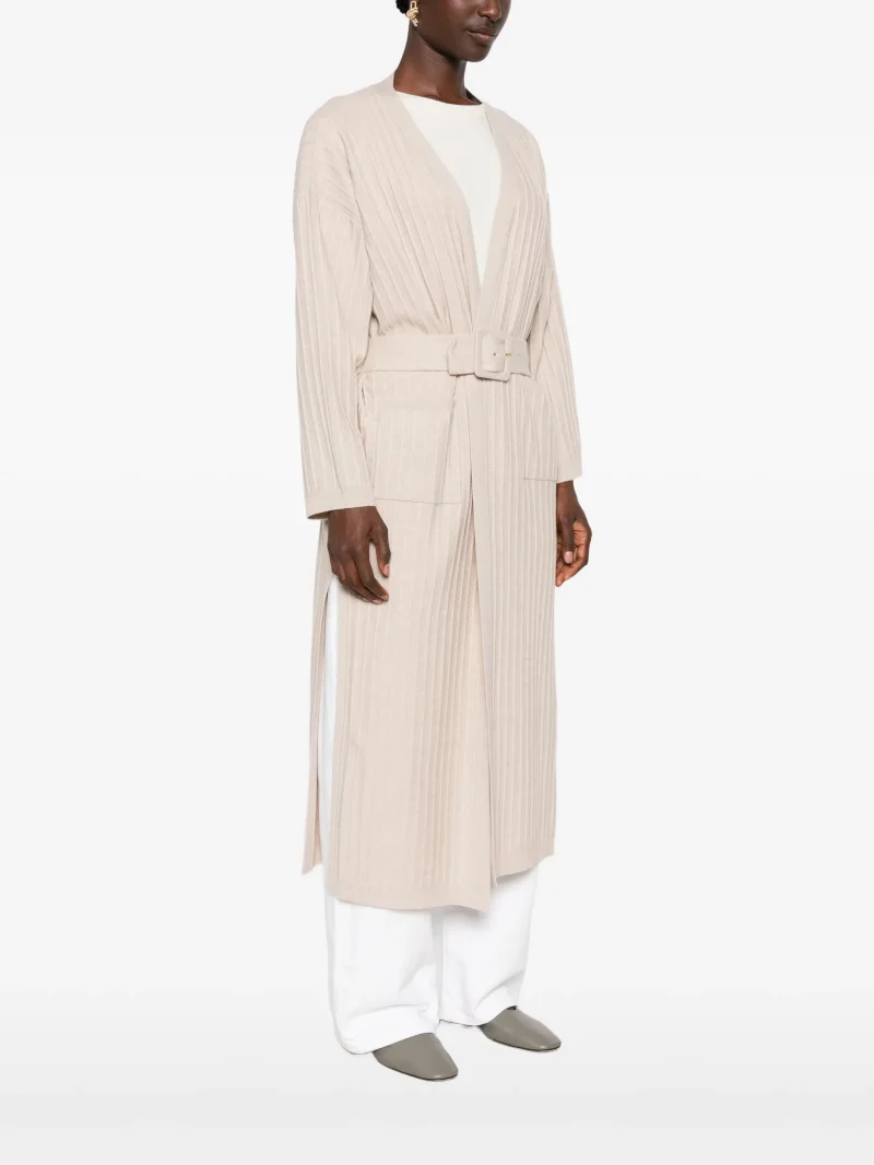 Cardigan Fabiana Filippi Belted Ribbed-Knit bej - imagine 3