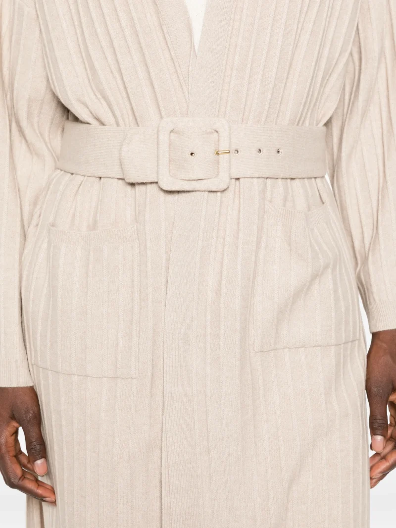 Cardigan Fabiana Filippi Belted Ribbed-Knit bej - imagine 5