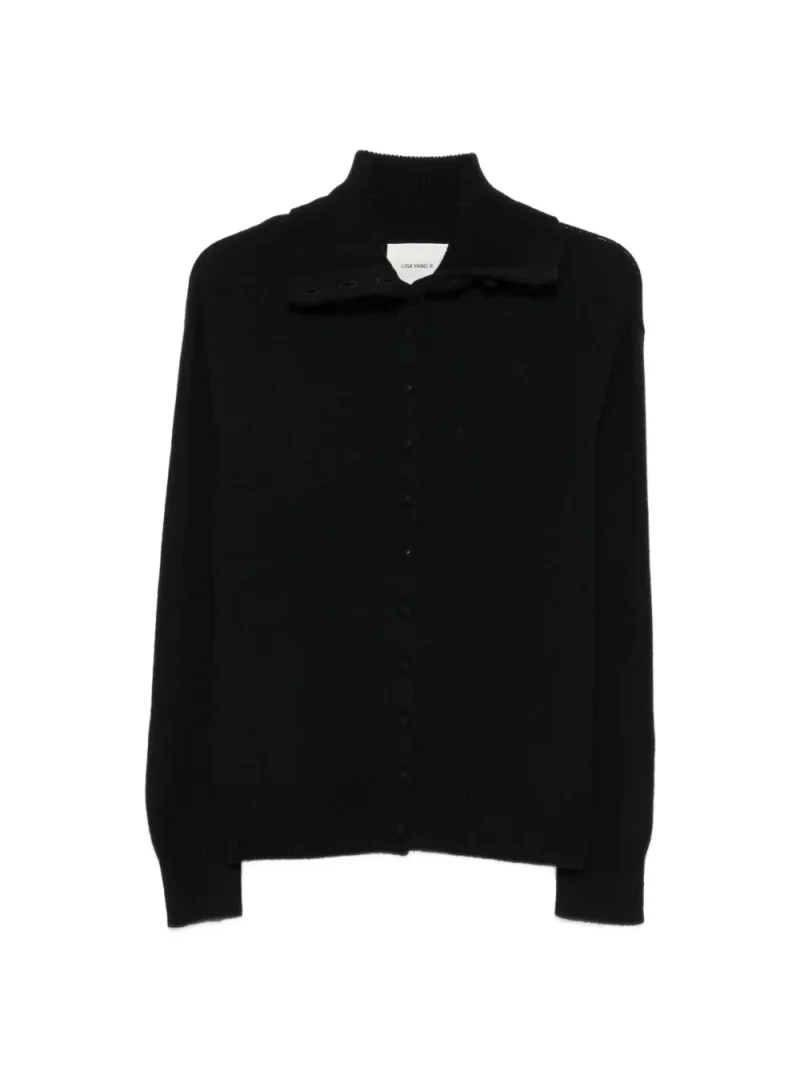 Cardigan Lisa Yang Denie Button-up Sailor-Collar negru