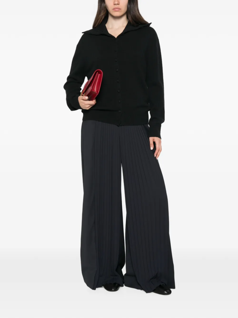Cardigan Lisa Yang Denie Button-up Sailor-Collar negru - imagine 4