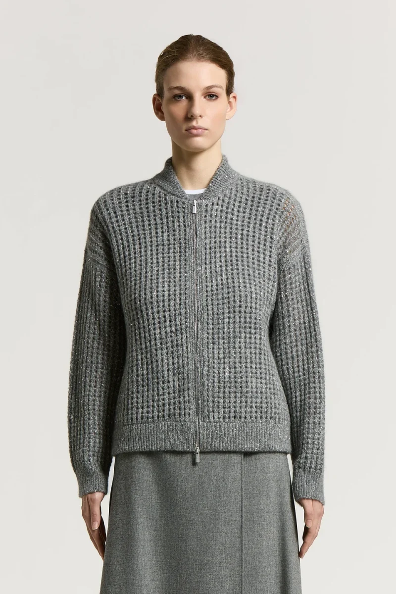 Cardigan Peserico Open-Knit gri - imagine 7