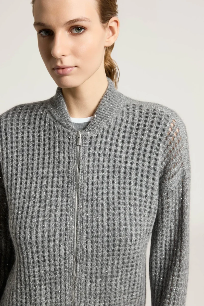 Cardigan Peserico Open-Knit gri - imagine 6