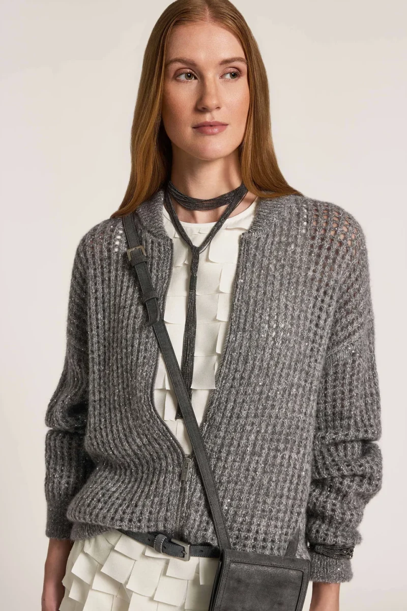 Cardigan Peserico Open-Knit gri - imagine 3