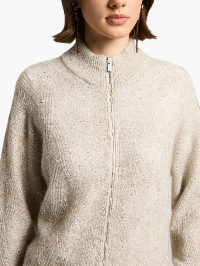 Cardigan Peserico Sequin-Embellished Chevron-Knit bej - imagine 4