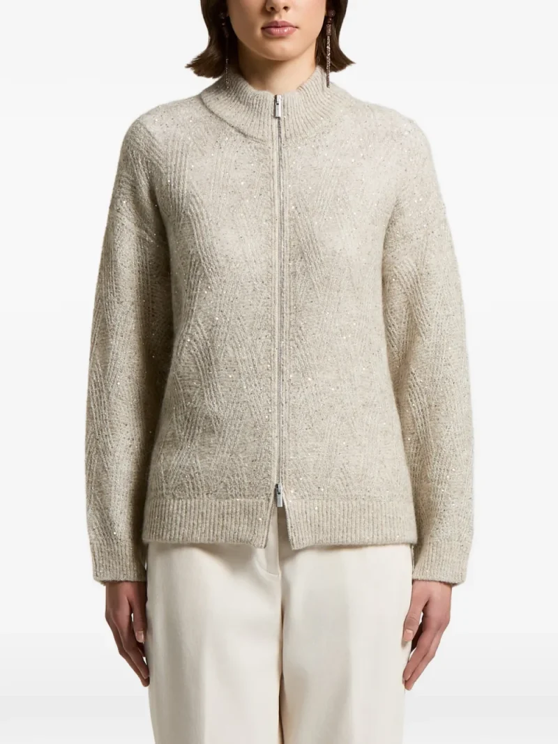 Cardigan Peserico Sequin-Embellished Chevron-Knit bej