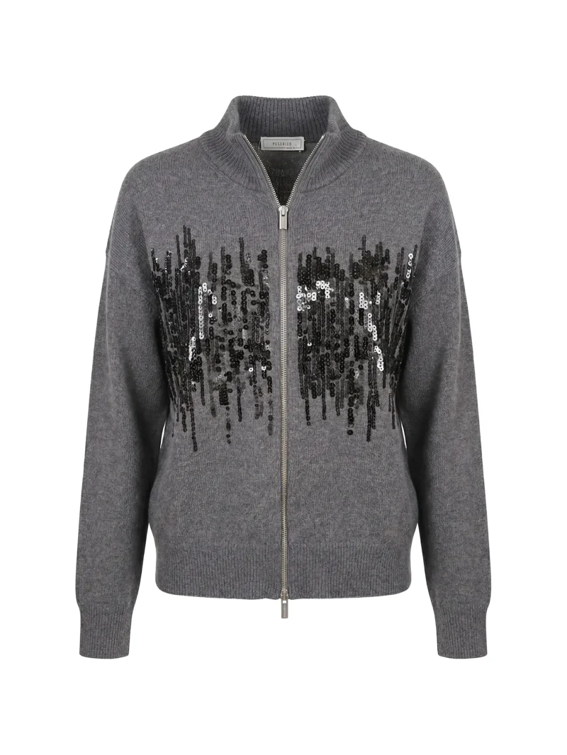 Cardigan Peserico Sequin-Embellished Zip-Up gri