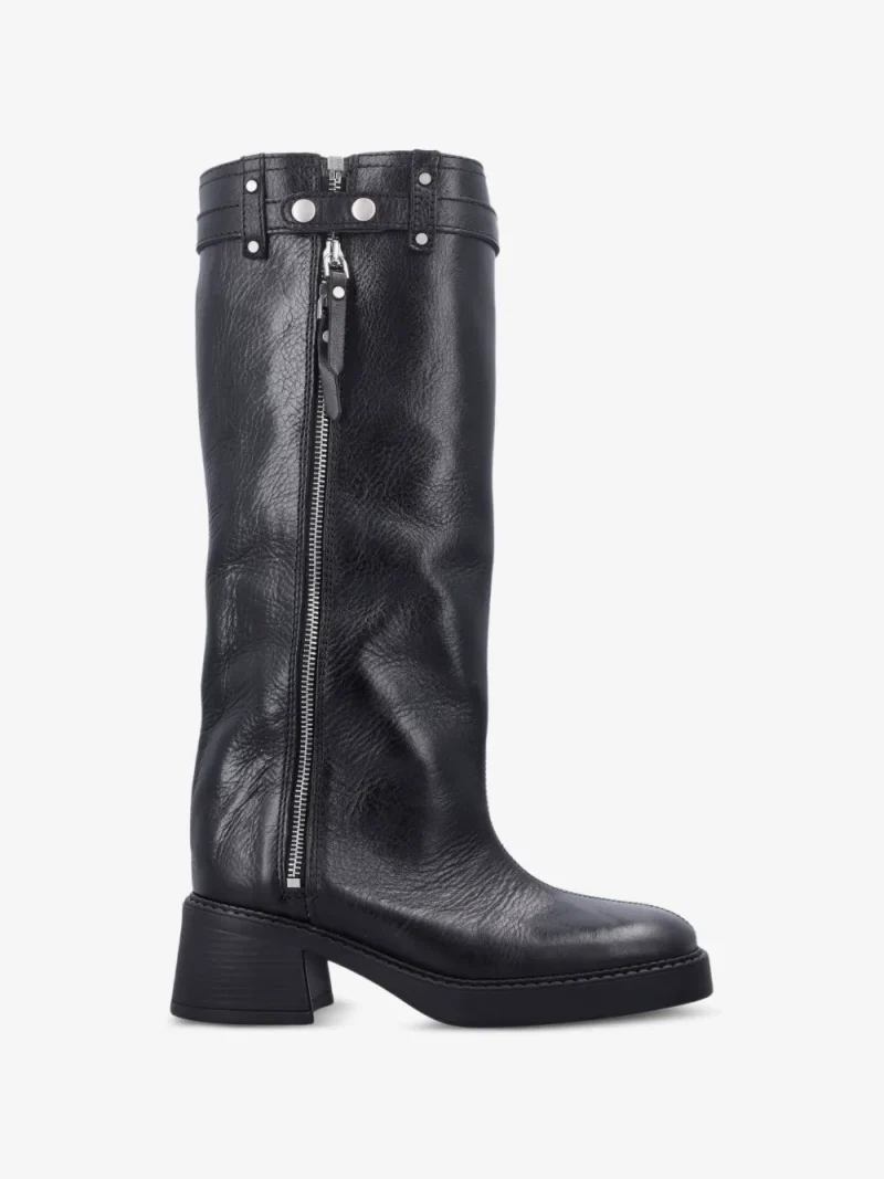 Cizme Miista Izolda Buckled Zip-up Calf Leather negru