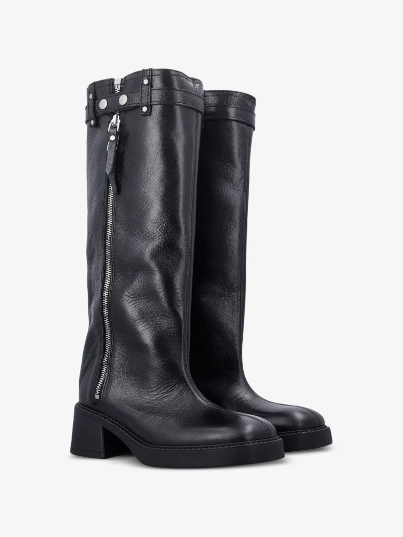 Cizme Miista Izolda Buckled Zip-up Calf Leather negru - imagine 3
