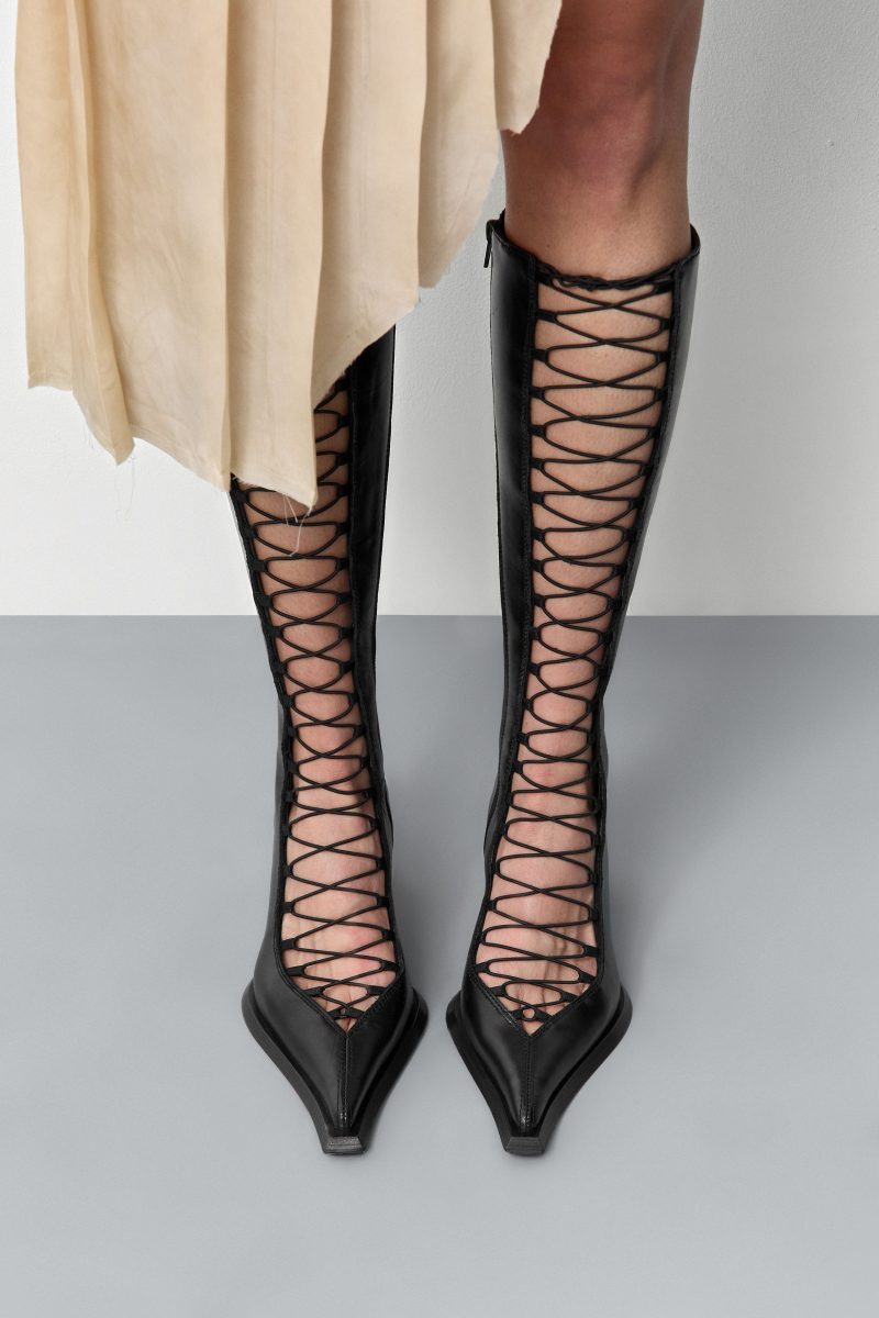 Cizme Miista Melinda Lace-Up Pointed-Toe negru - imagine 5