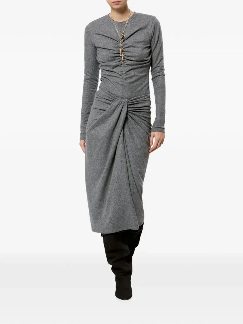 Fusta midi Marant Etoile Jeldia Draped Knot gri - imagine 4