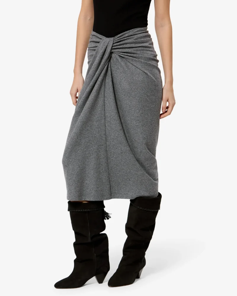 Fusta midi Marant Etoile Jeldia Draped Knot gri - imagine 3