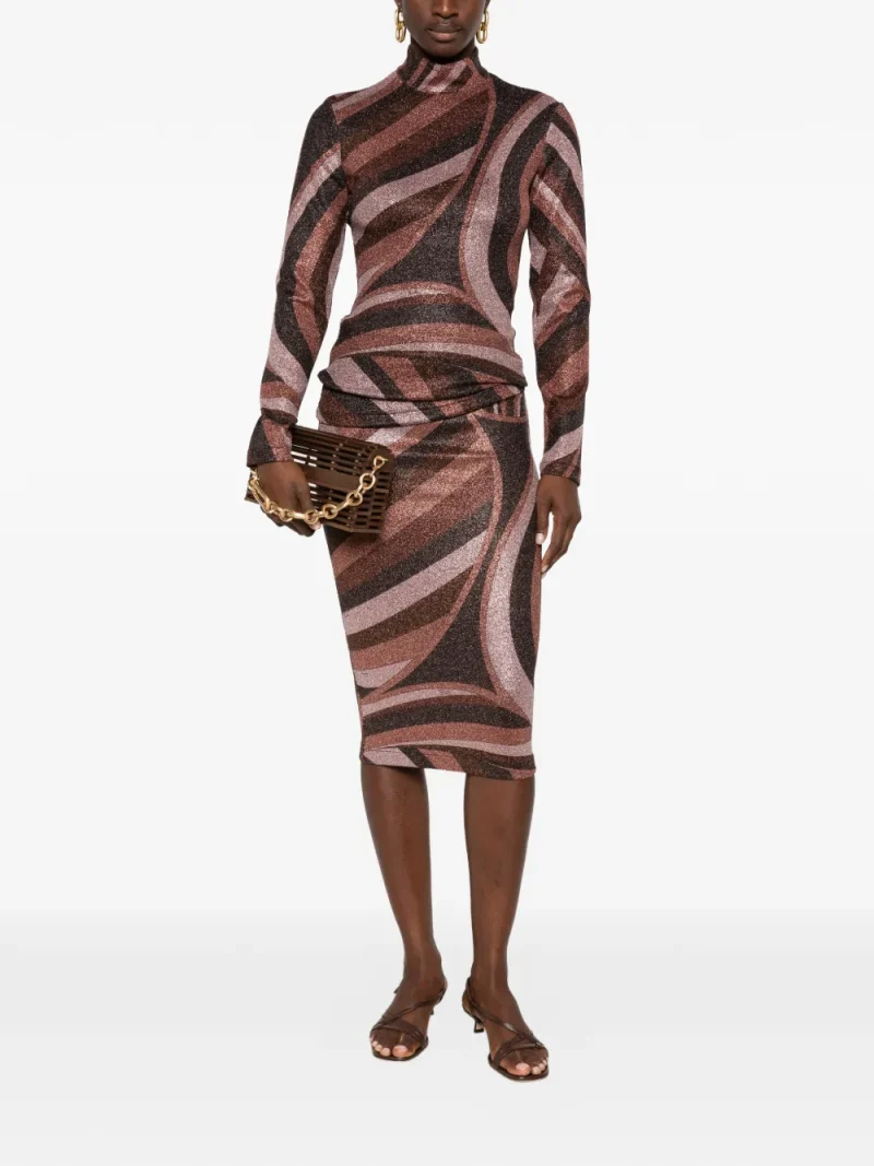 Fusta midi PUCCI Iride-Print Lurex Jersey maro - imagine 3