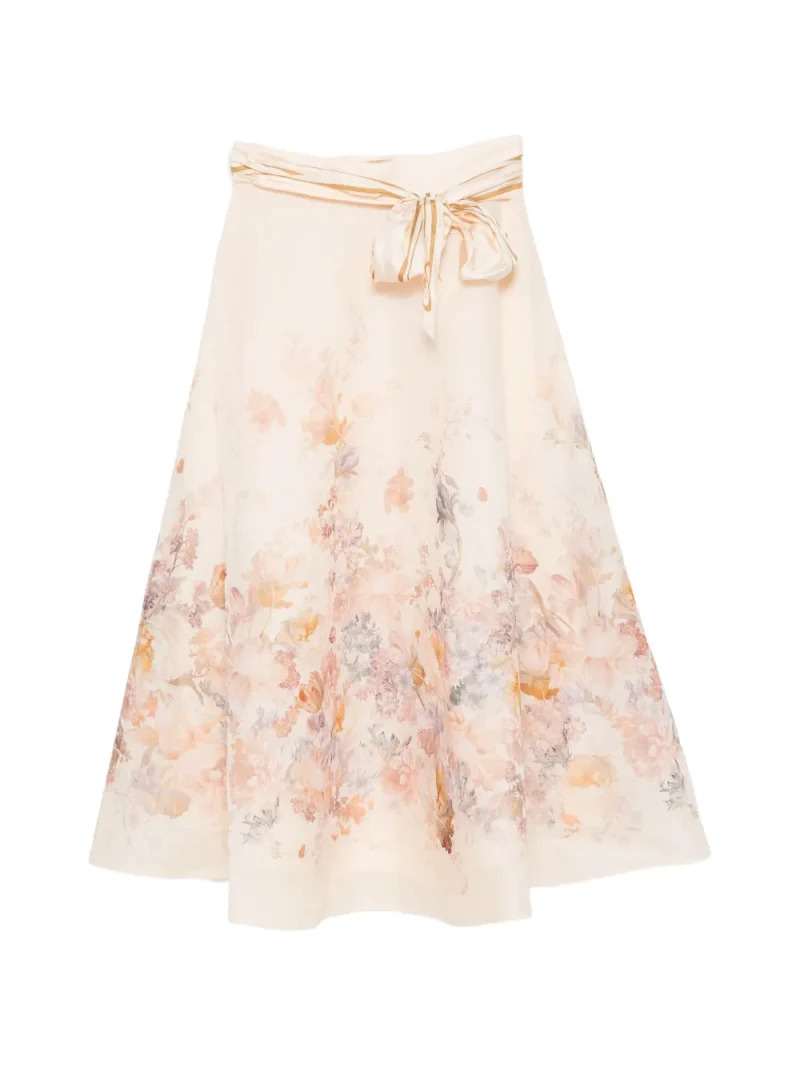 Fusta midi Zimmermann Floral-Print Belted bej