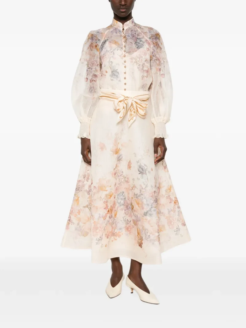 Fusta midi Zimmermann Floral-Print Belted bej - imagine 4