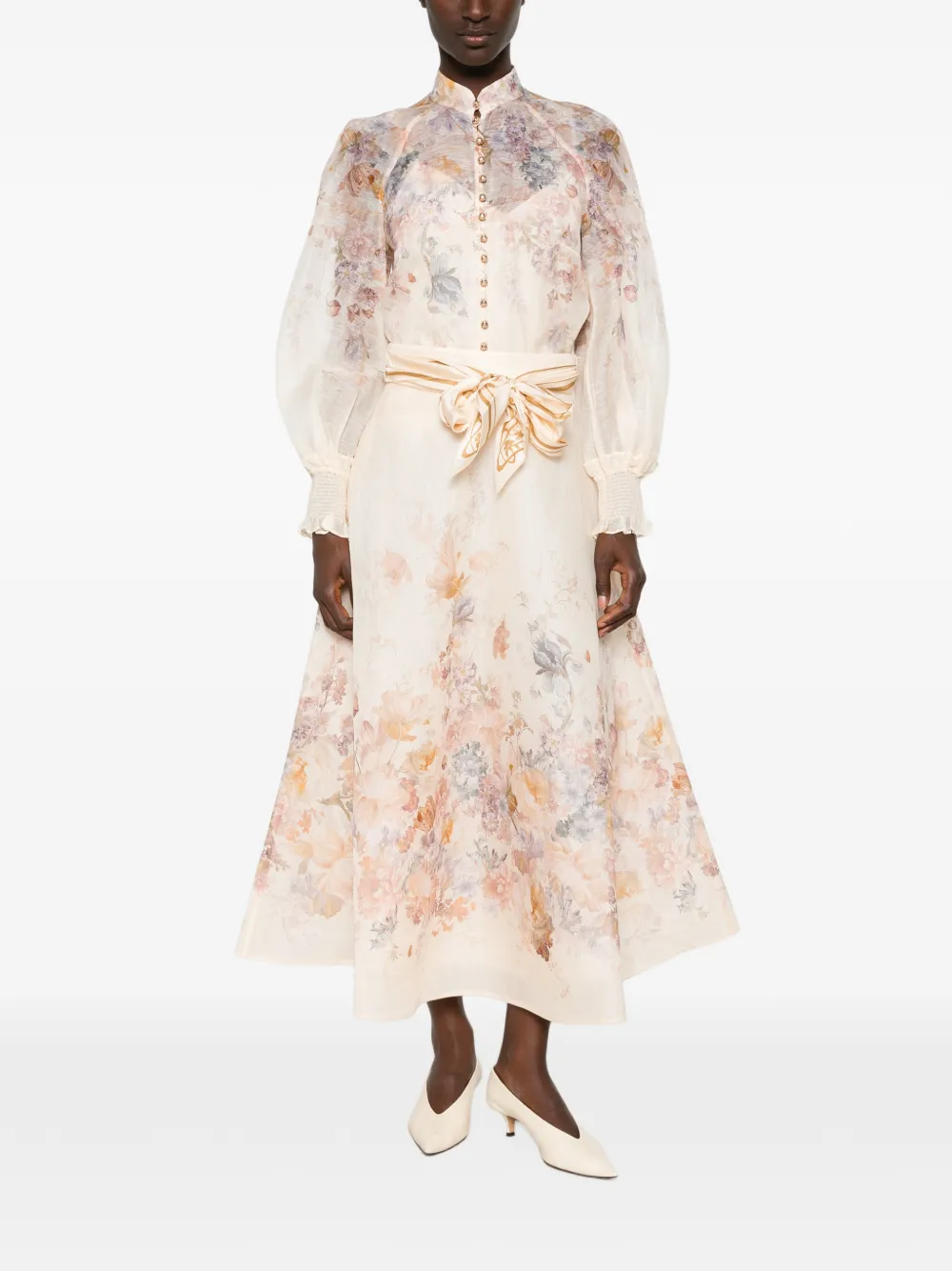Fusta midi Zimmermann Floral-Print Belted bej - imagine 4