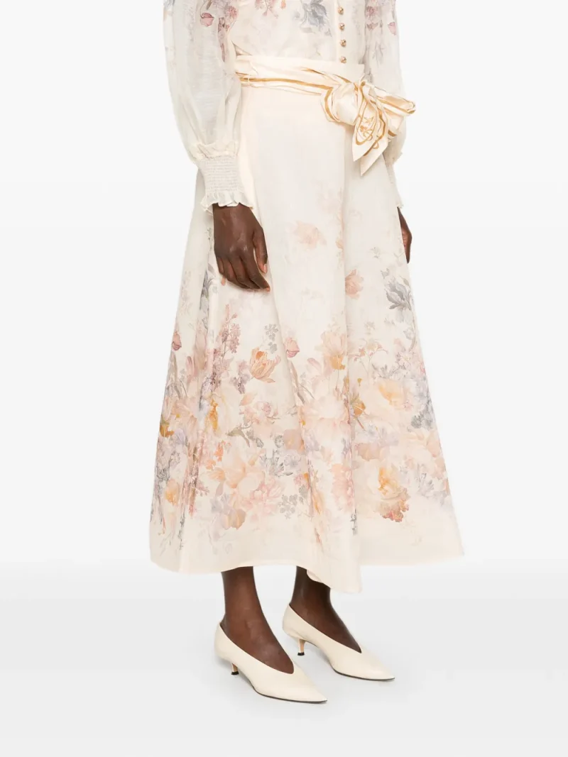 Fusta midi Zimmermann Floral-Print Belted bej - imagine 3