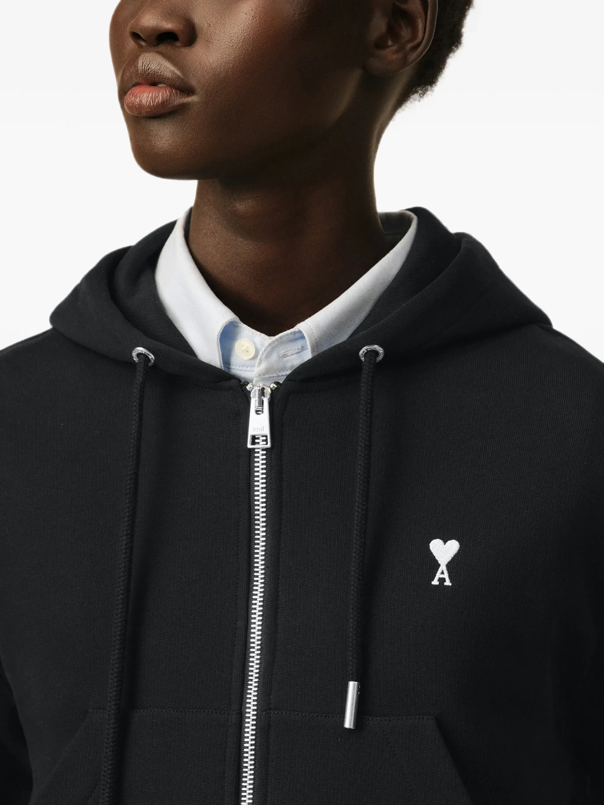 Hanorac Ami Paris Zipped Hoodie with Ami de Coeur negru - imagine 5