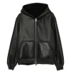 Jacheta Arma Hooded Leather negru