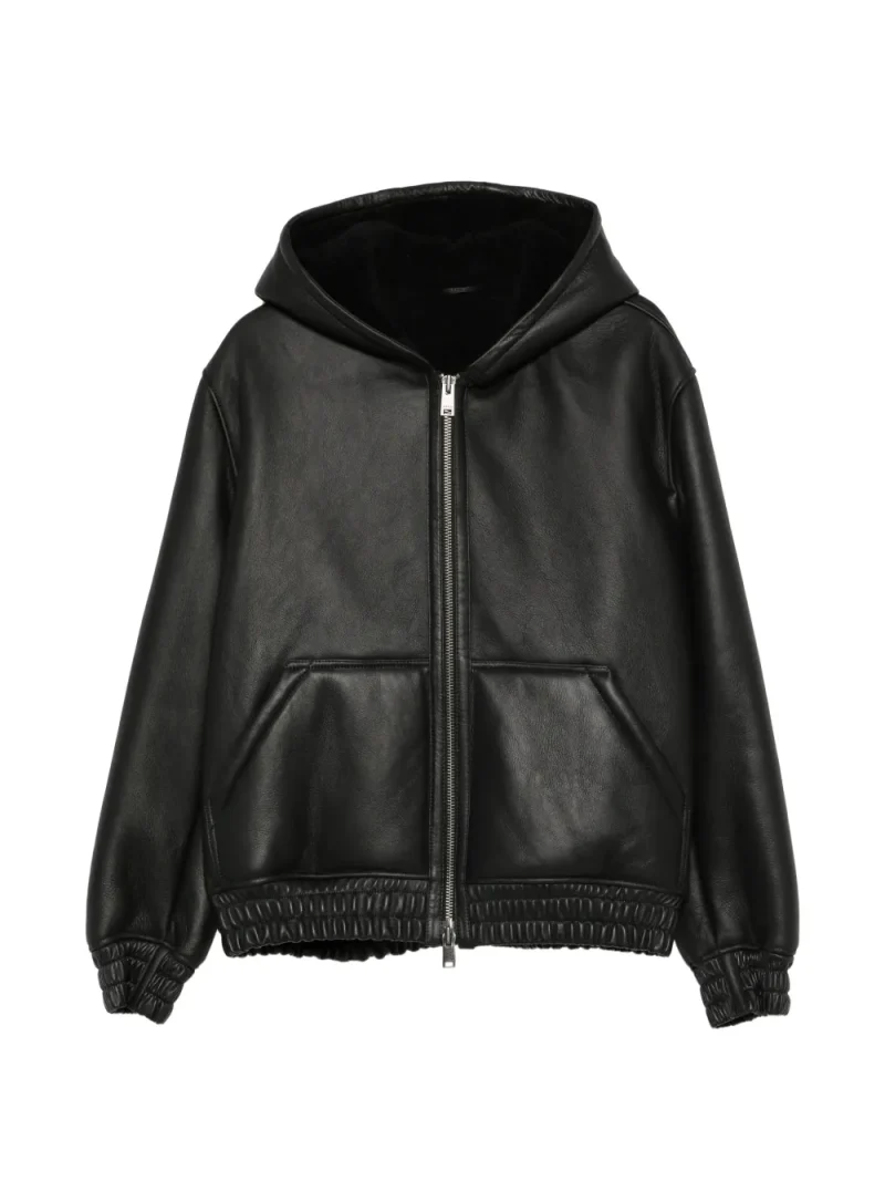 Jacheta Arma Hooded Leather negru