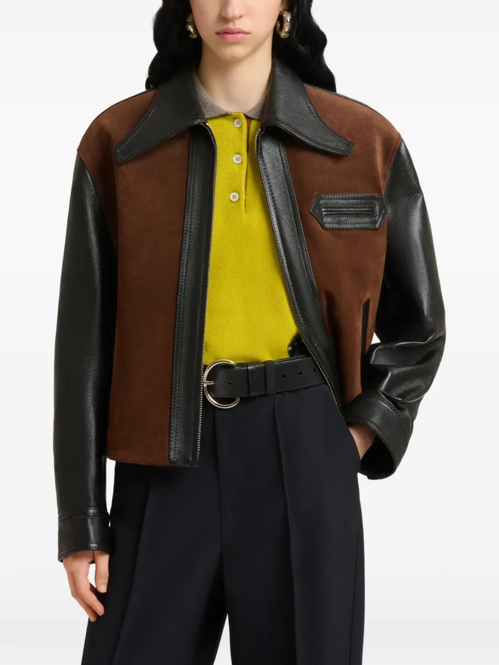 Jacheta Marni Black Leather with Crust Front maro - imagine 4