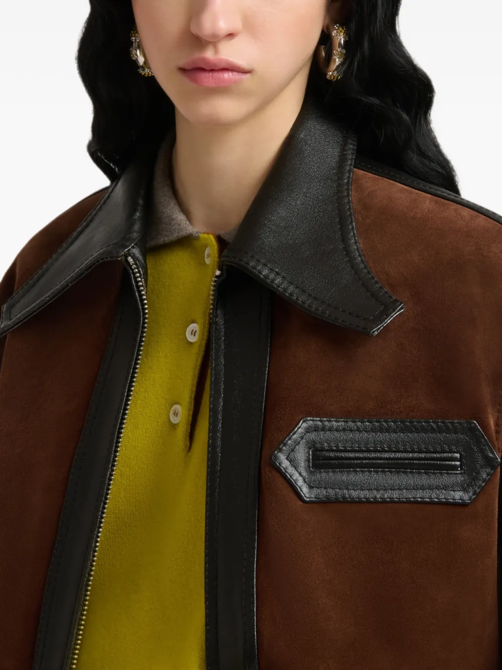 Jacheta Marni Black Leather with Crust Front maro - imagine 5