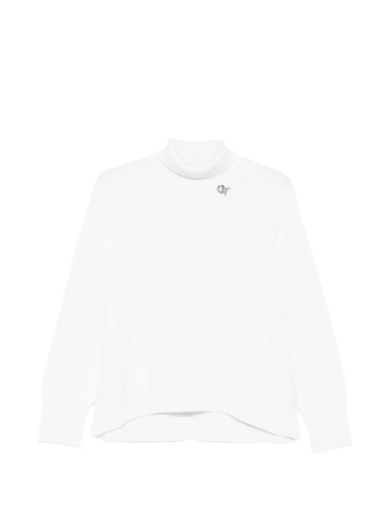Maleta Fabiana Filippi Roll-neck Brooch-detail alb