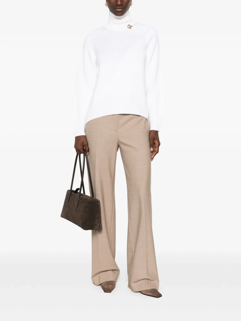 Maleta Fabiana Filippi Roll-neck Brooch-detail alb - imagine 4