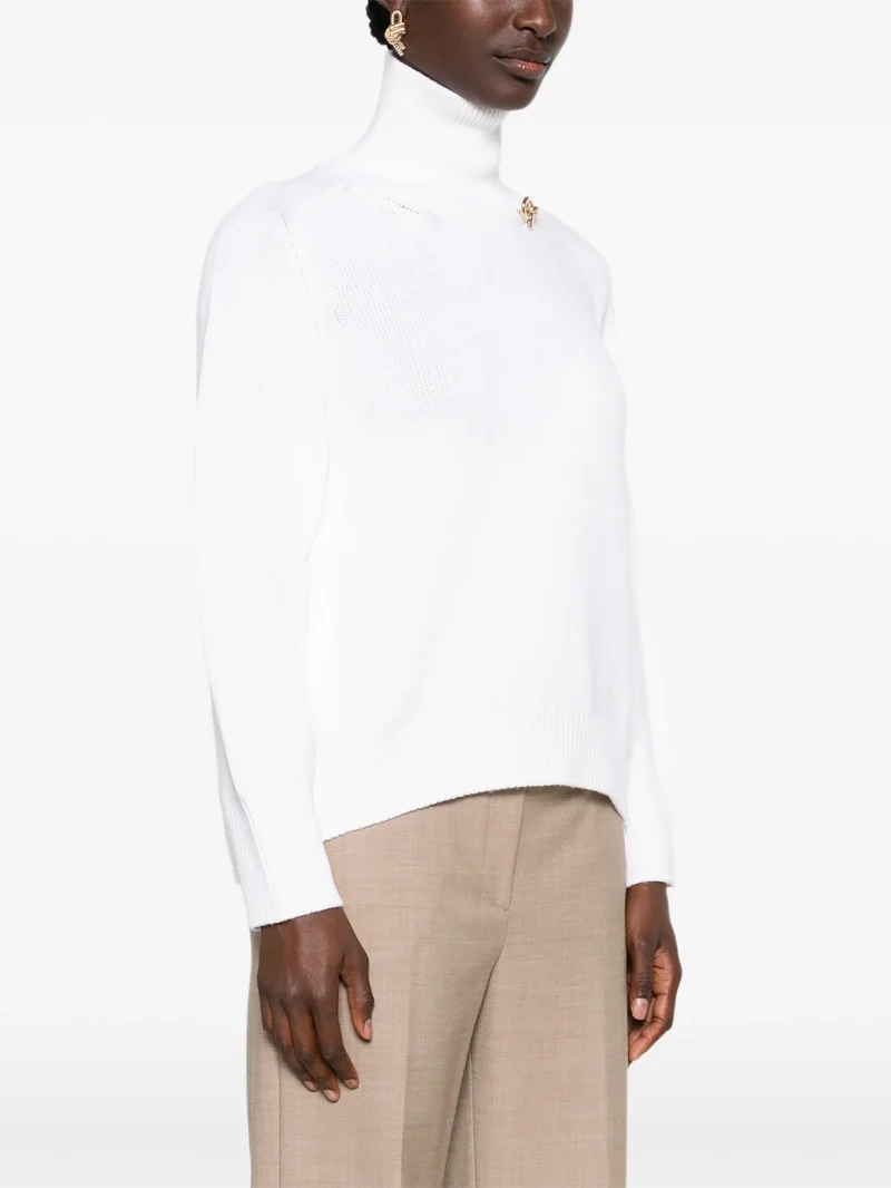Maleta Fabiana Filippi Roll-neck Brooch-detail alb - imagine 3