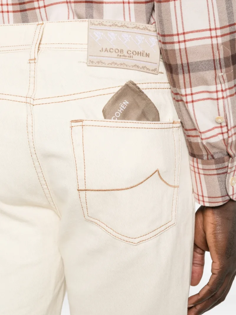 Pantaloni denim Jacob Cohen Logo-Patch Straight-Leg bej - imagine 5