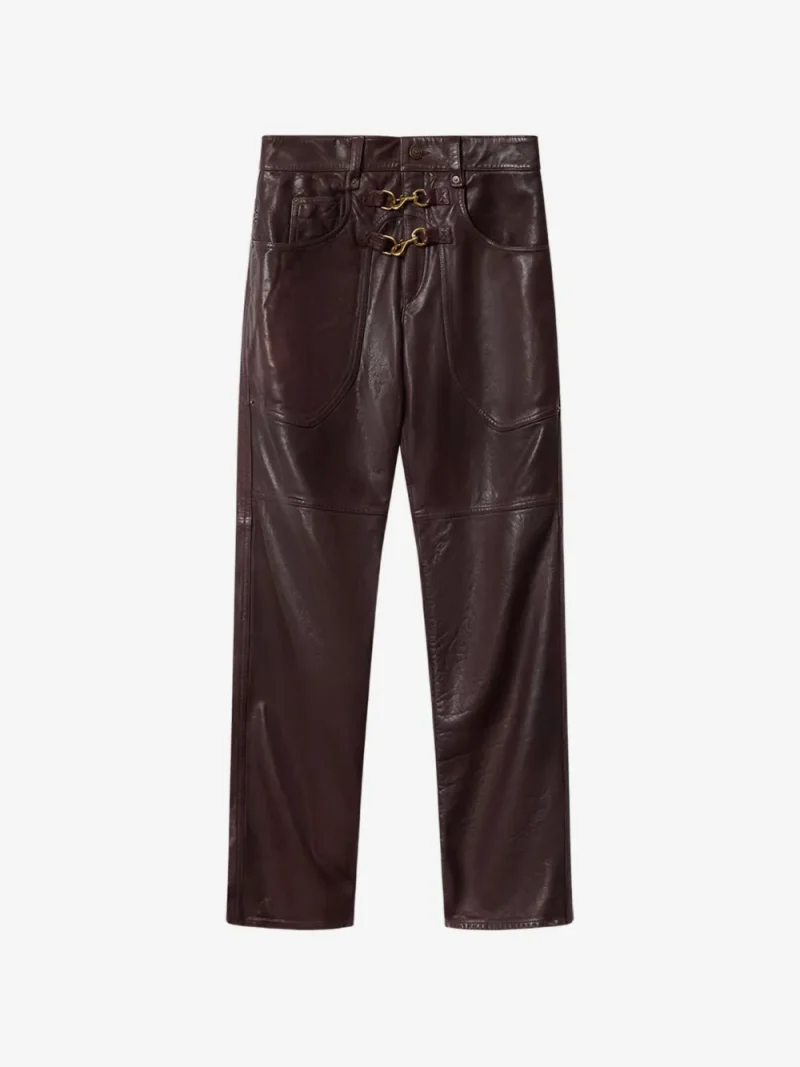 Pantaloni Isabel Marant Brinley Leather visiniu