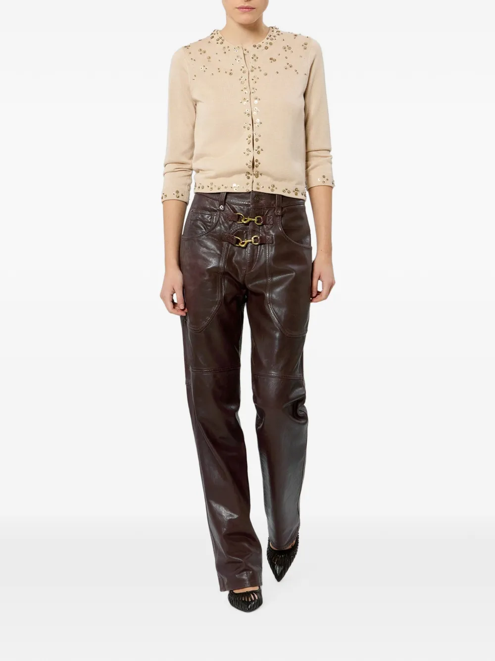 Pantaloni Isabel Marant Brinley Leather visiniu - imagine 4
