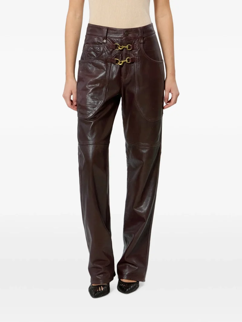 Pantaloni Isabel Marant Brinley Leather visiniu - imagine 3