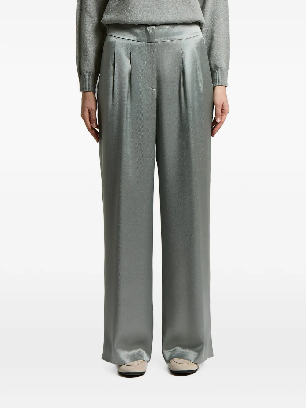 Pantaloni Peserico Pleat-Detail Satin-Finish gri