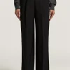 Pantaloni Peserico Satin-Trim Pleated negru
