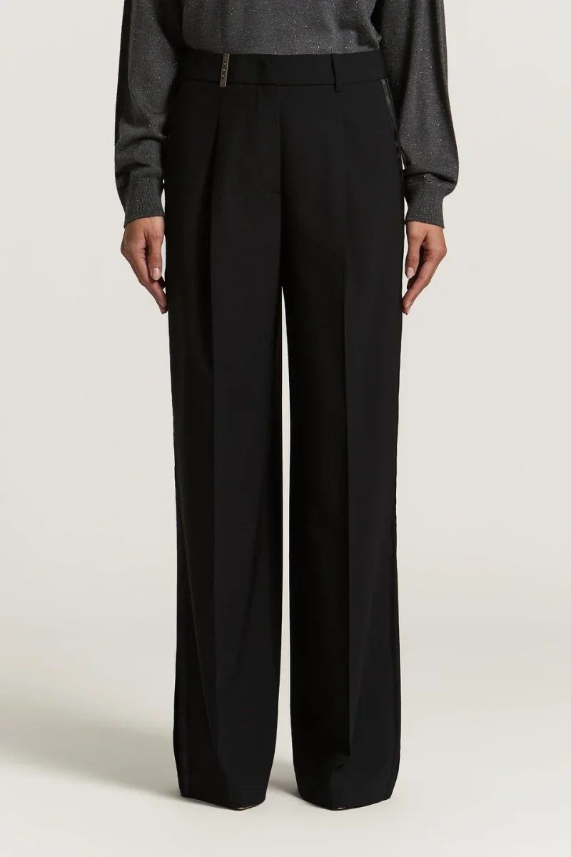 Pantaloni Peserico Satin-Trim Pleated negru