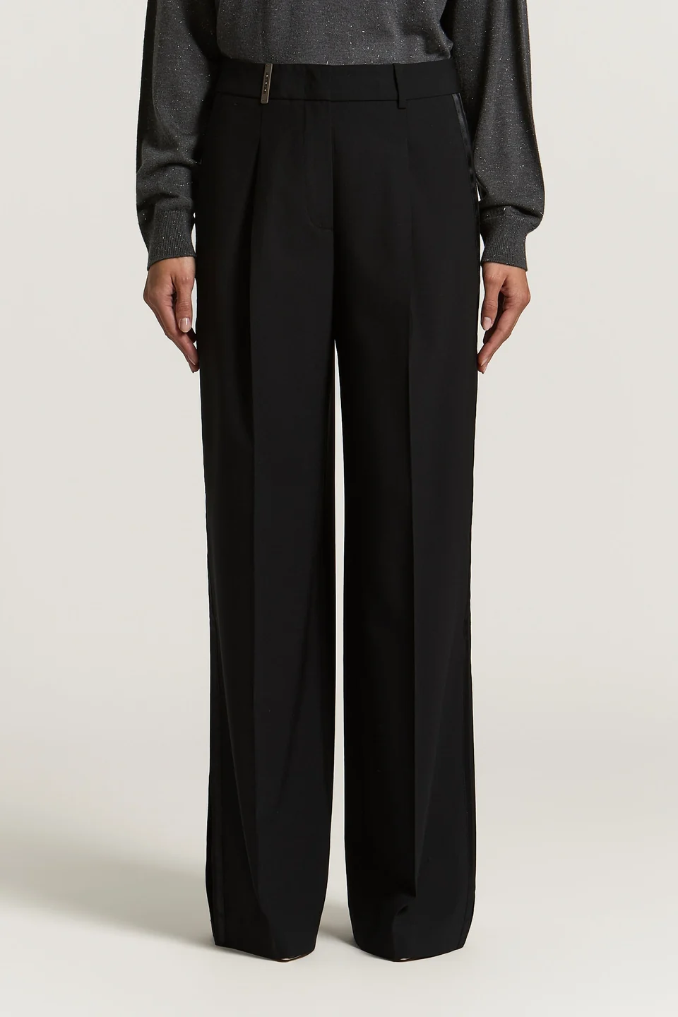 Pantaloni Peserico Satin-Trim Pleated negru