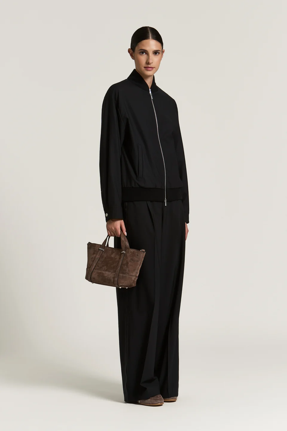 Pantaloni Peserico Satin-Trim Pleated negru - imagine 2