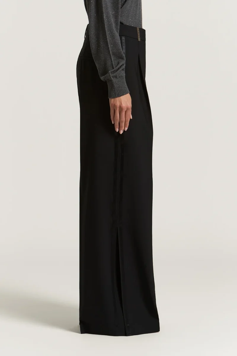 Pantaloni Peserico Satin-Trim Pleated negru - imagine 3