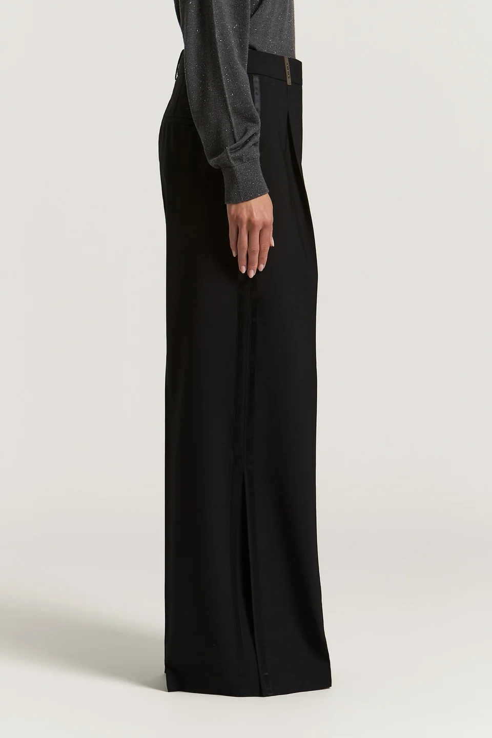 Pantaloni Peserico Satin-Trim Pleated negru - imagine 3