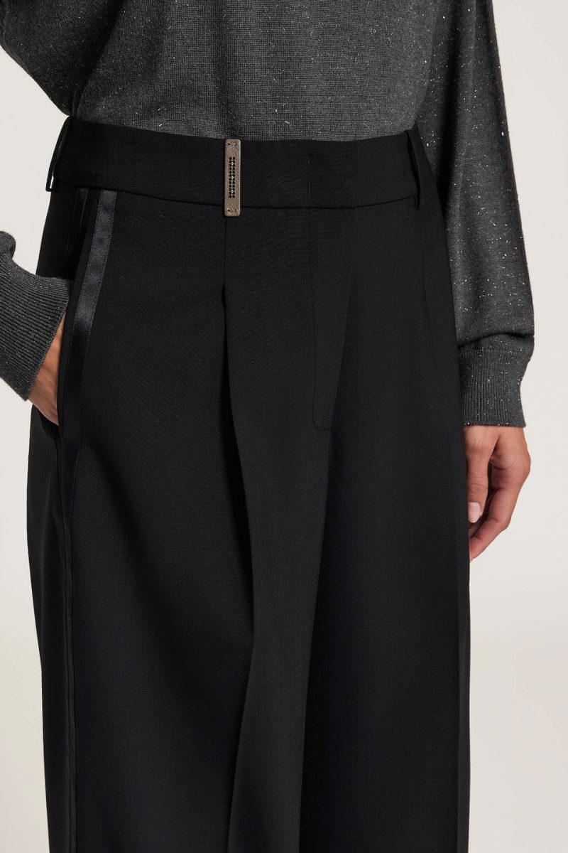 Pantaloni Peserico Satin-Trim Pleated negru - imagine 4