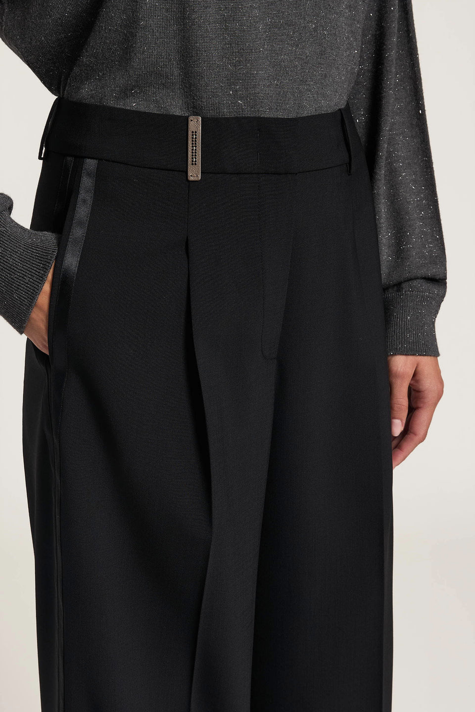 Pantaloni Peserico Satin-Trim Pleated negru - imagine 4