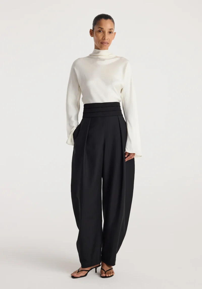 Pantaloni Rohe Puck Pleated High-Waisted negru - imagine 5