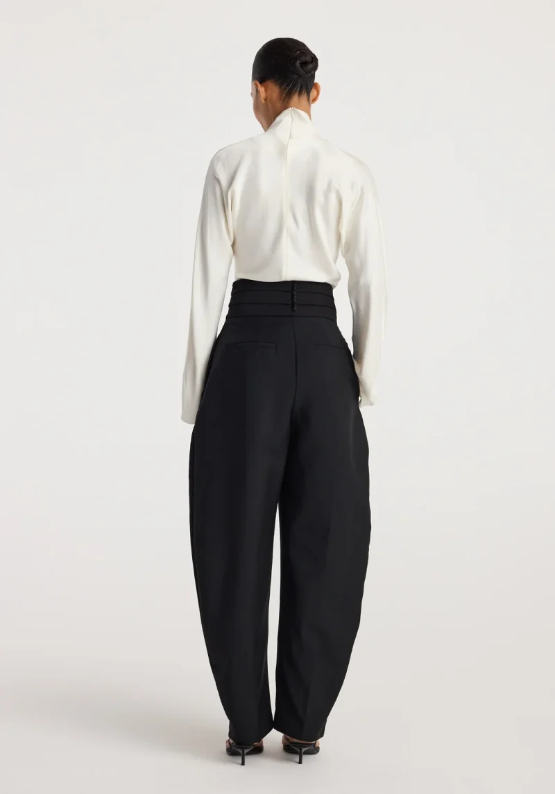 Pantaloni Rohe Puck Pleated High-Waisted negru - imagine 3