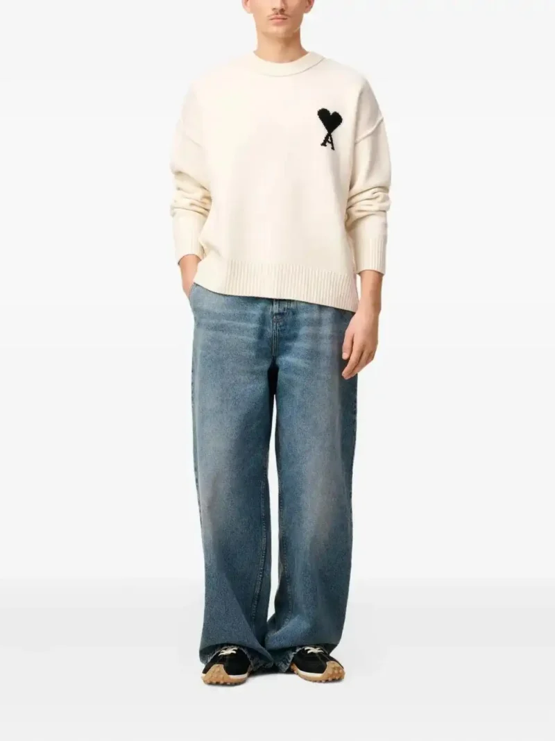 Pulover Ami De Coeur Crew-Neck Wool ecru - imagine 3