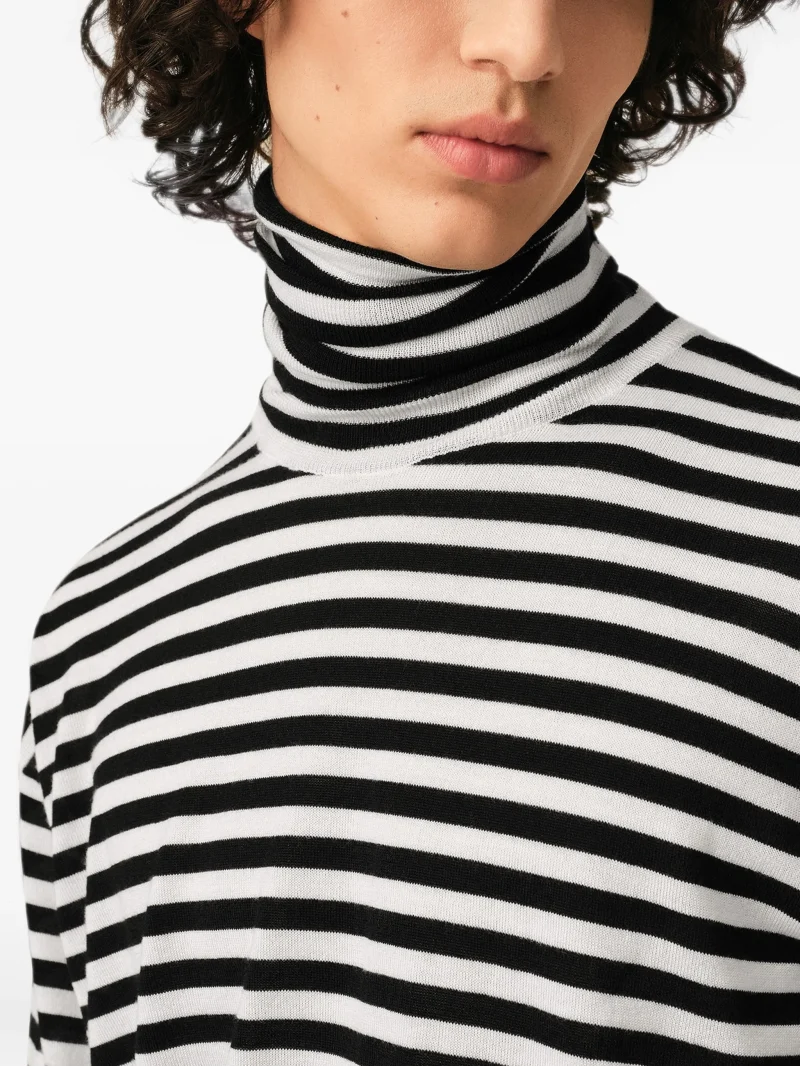 Pulover Ami Paris Sailor Striped Turtleneck alb - imagine 6