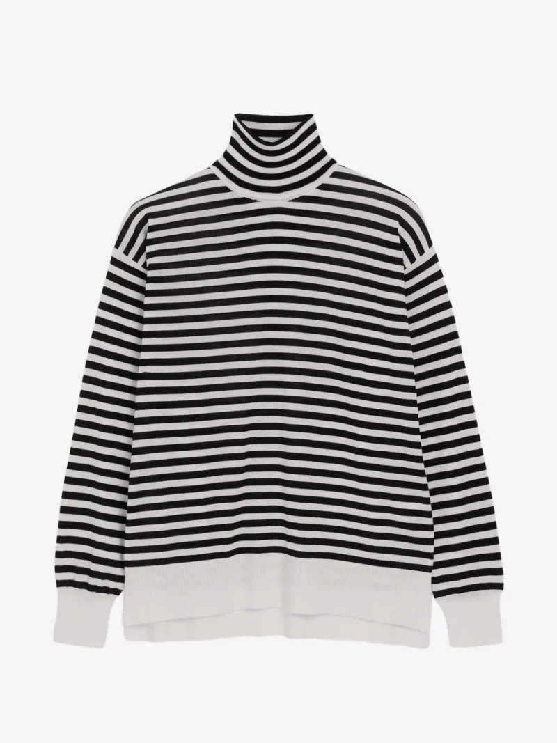 Pulover Ami Paris Sailor Striped Turtleneck alb